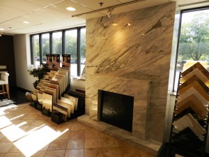 Calcutta Marble Fireplace surrounds at Herndon Showroom
